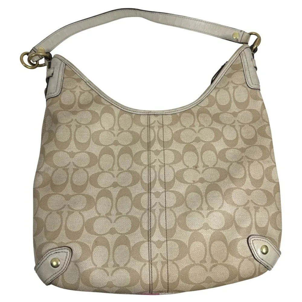 Coach Chelsea Signature Logo Stripe Heritage Pink/Beige Canvas Hobo Bag 13193